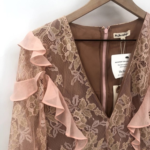 FOR LOVE & LEMONS Dress Bumble Pink Nude Ruffle Lace Mini Dress Size Large NEW - Picture 3 of 13